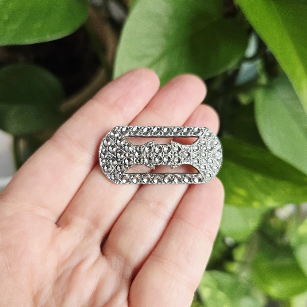 Vintage Silver Art Deco Style Geometric Lapel Brooch Pin